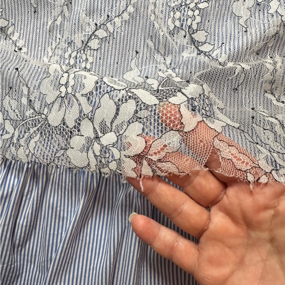 Eloquii Plus Size Blue and White Striped Blouse with Lace Overlay - Picture 8 of 8